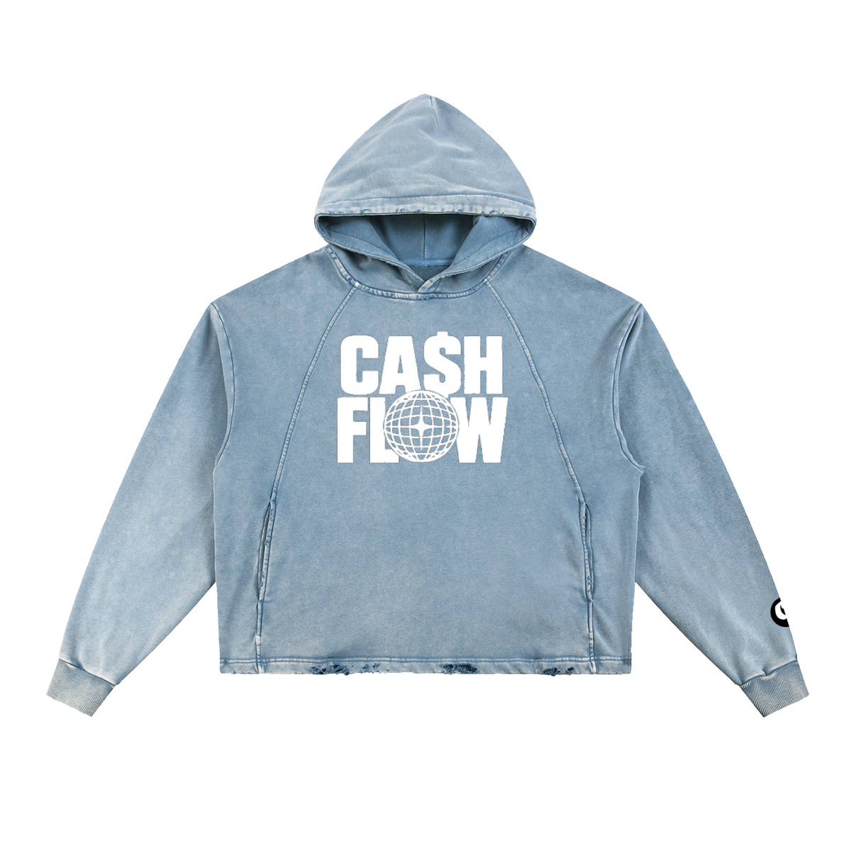 "CashFlow Worldwide" Vintage Washed Frayed-Hem Hoodie