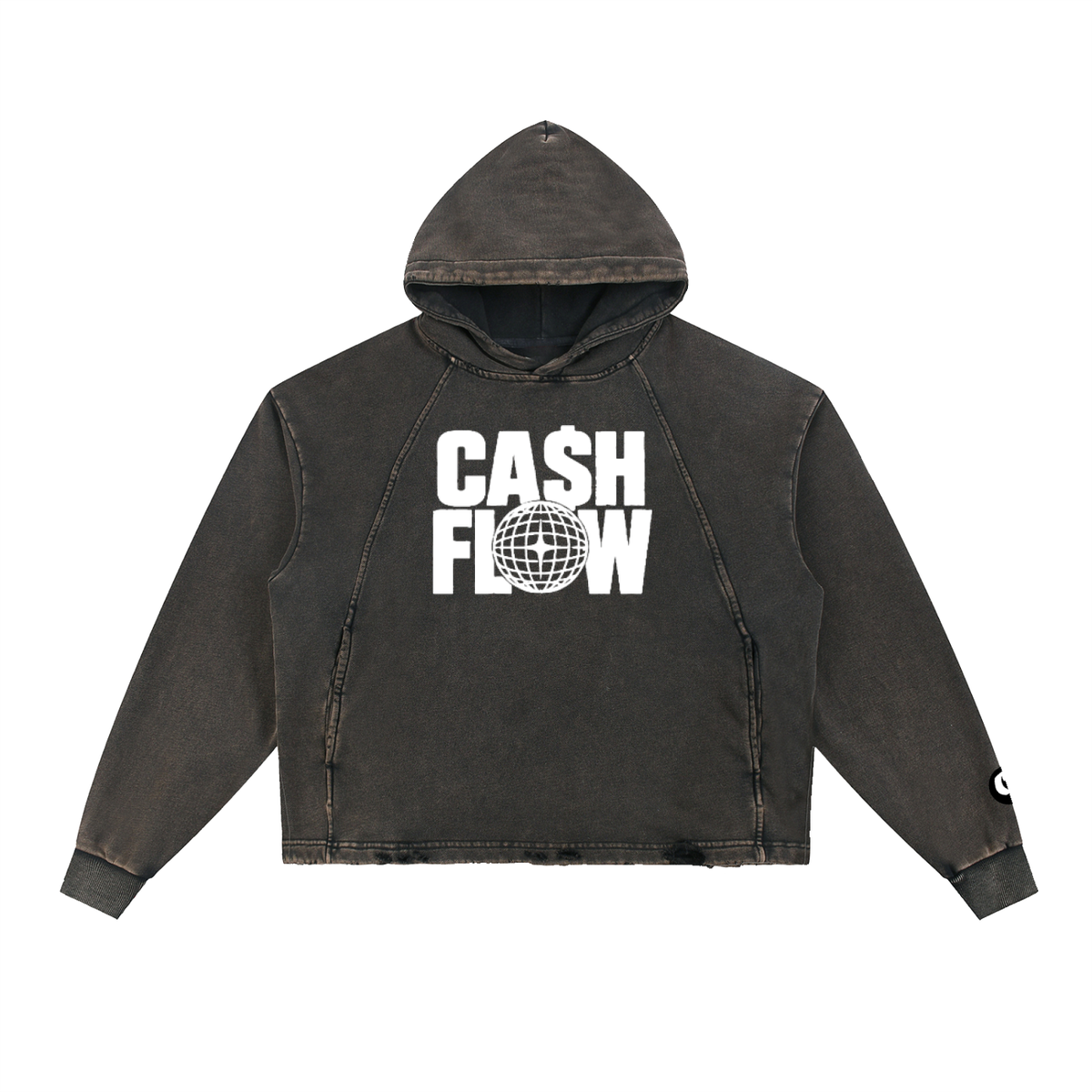 "CashFlow Worldwide" Vintage Washed Frayed-Hem Hoodie