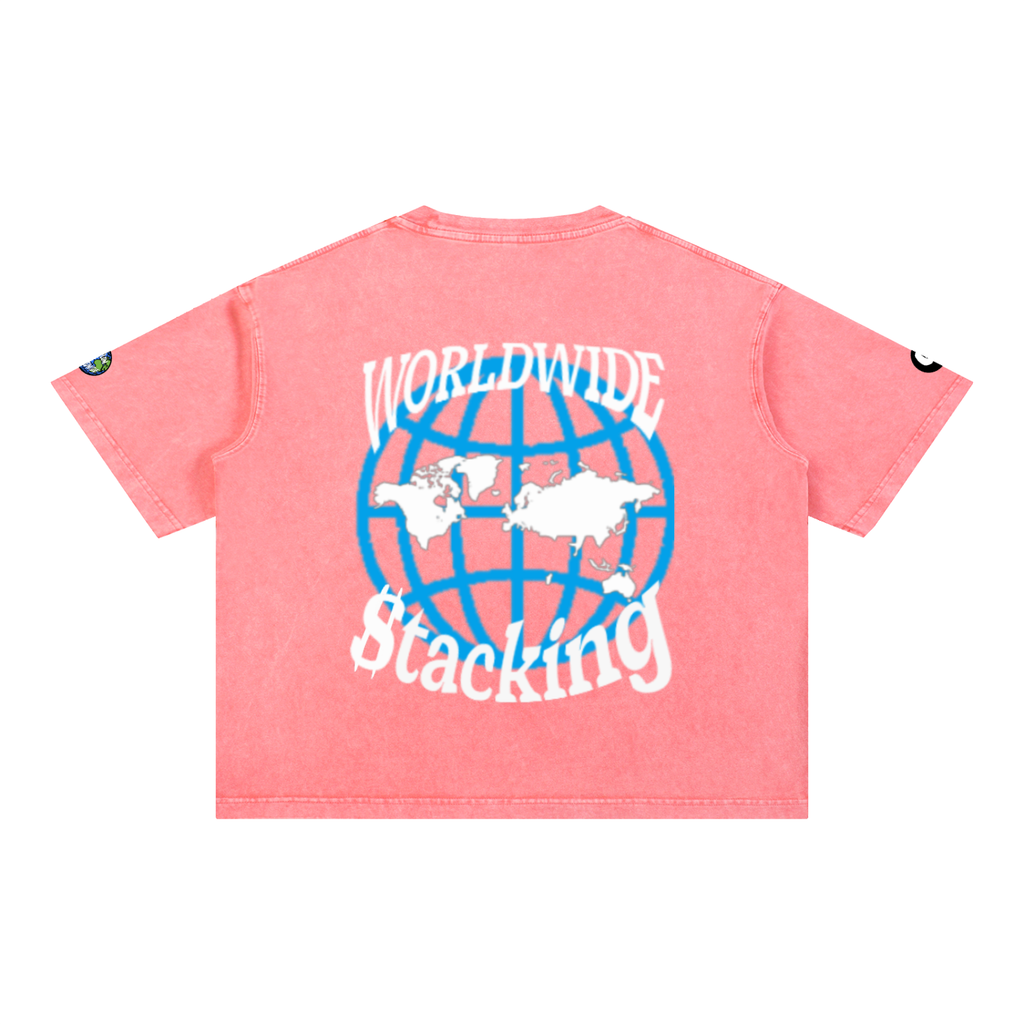 "Worldwide Stacking" Mineral Wash Boxy Cotton T-Shirt