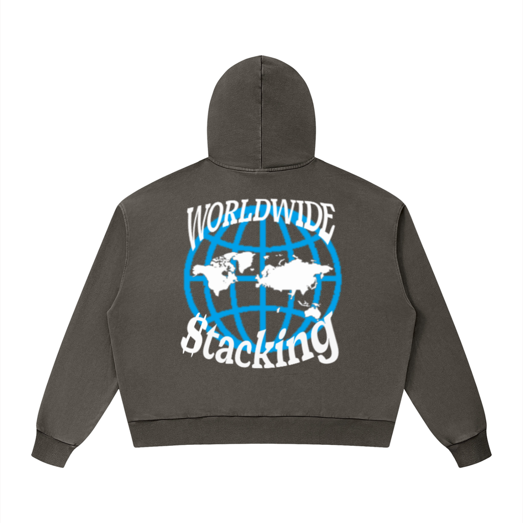 CashFlow "Worldwide Stacking" Unisex Mineral Wash Boxy Hoodie