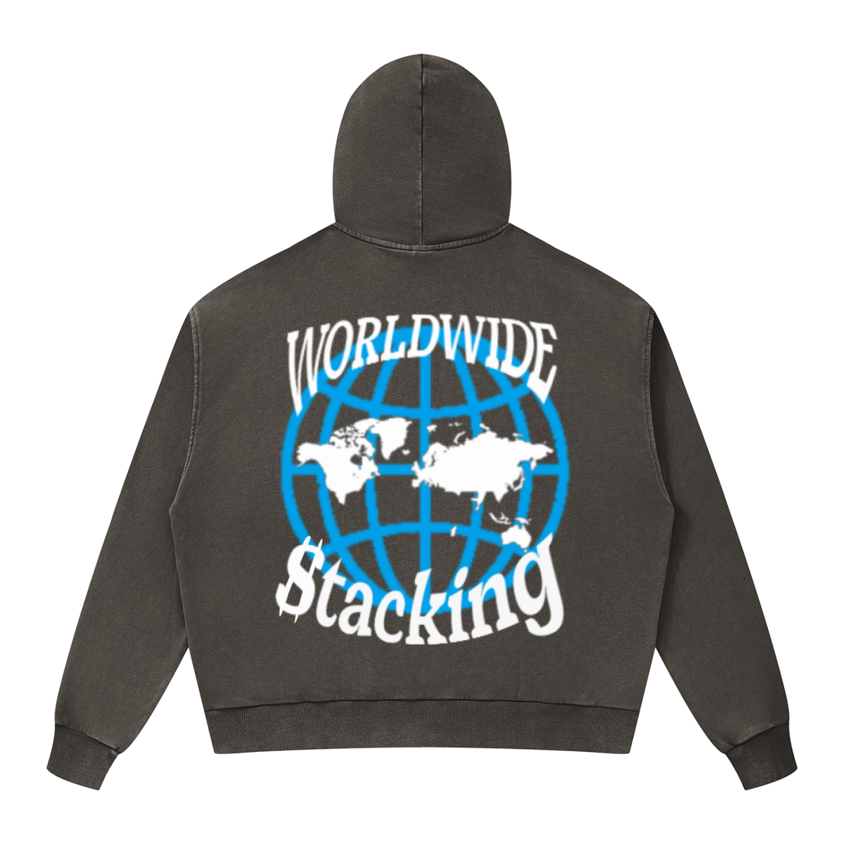 CashFlow "Worldwide Stacking" Unisex Mineral Wash Boxy Full Zip Hoodie
