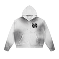 "CashFlow Worldwide" Sun Fade Frayed Raw Edge Fleece Zip Hoodie