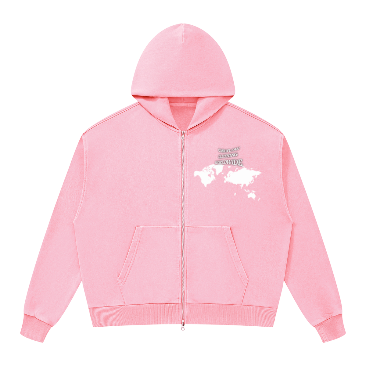 CashFlow "Worldwide Stacking" Unisex Mineral Wash Boxy Full Zip Hoodie