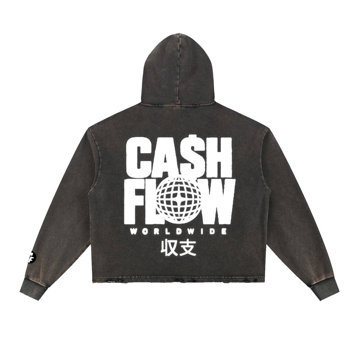 "CashFlow Worldwide" Vintage Washed Frayed-Hem Hoodie