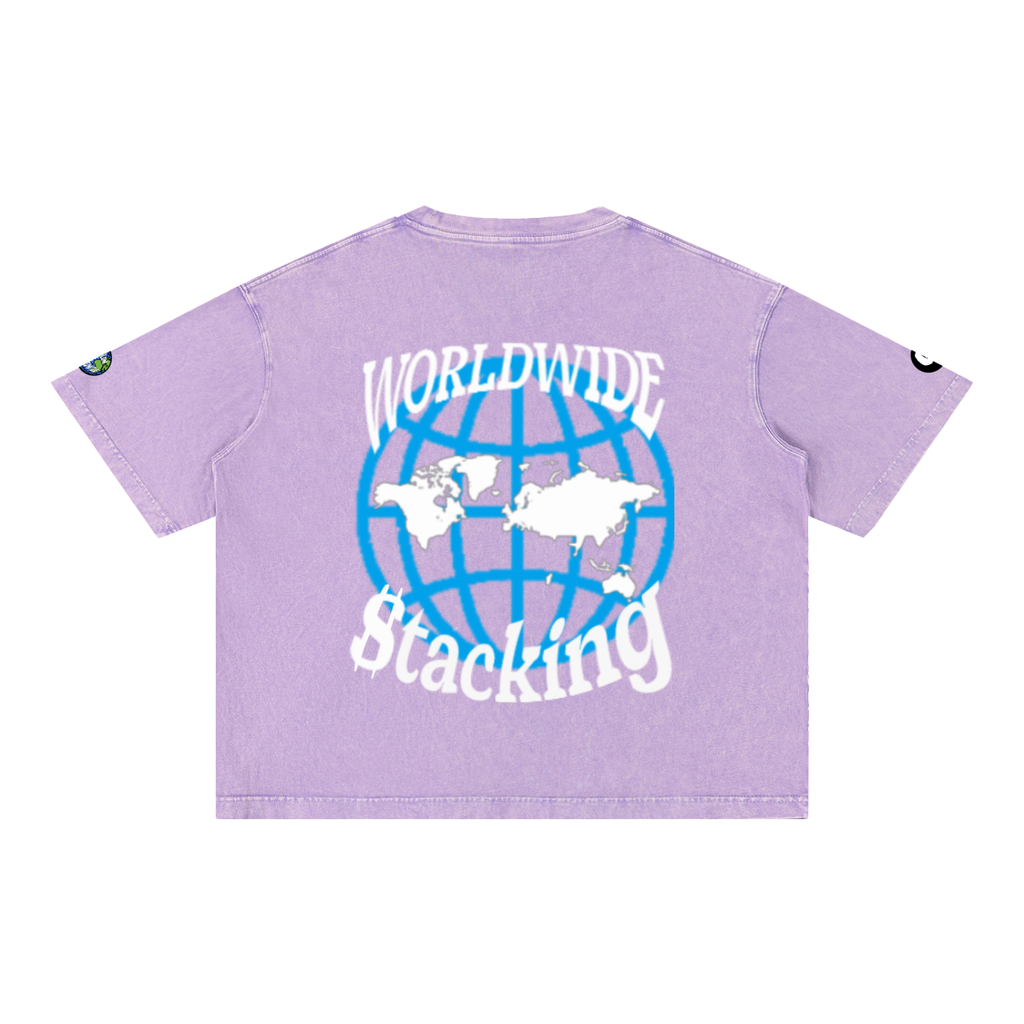 "Worldwide Stacking" Mineral Wash Boxy Cotton T-Shirt