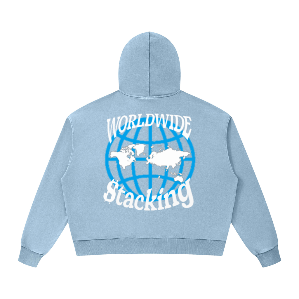 CashFlow "Worldwide Stacking" Unisex Mineral Wash Boxy Hoodie