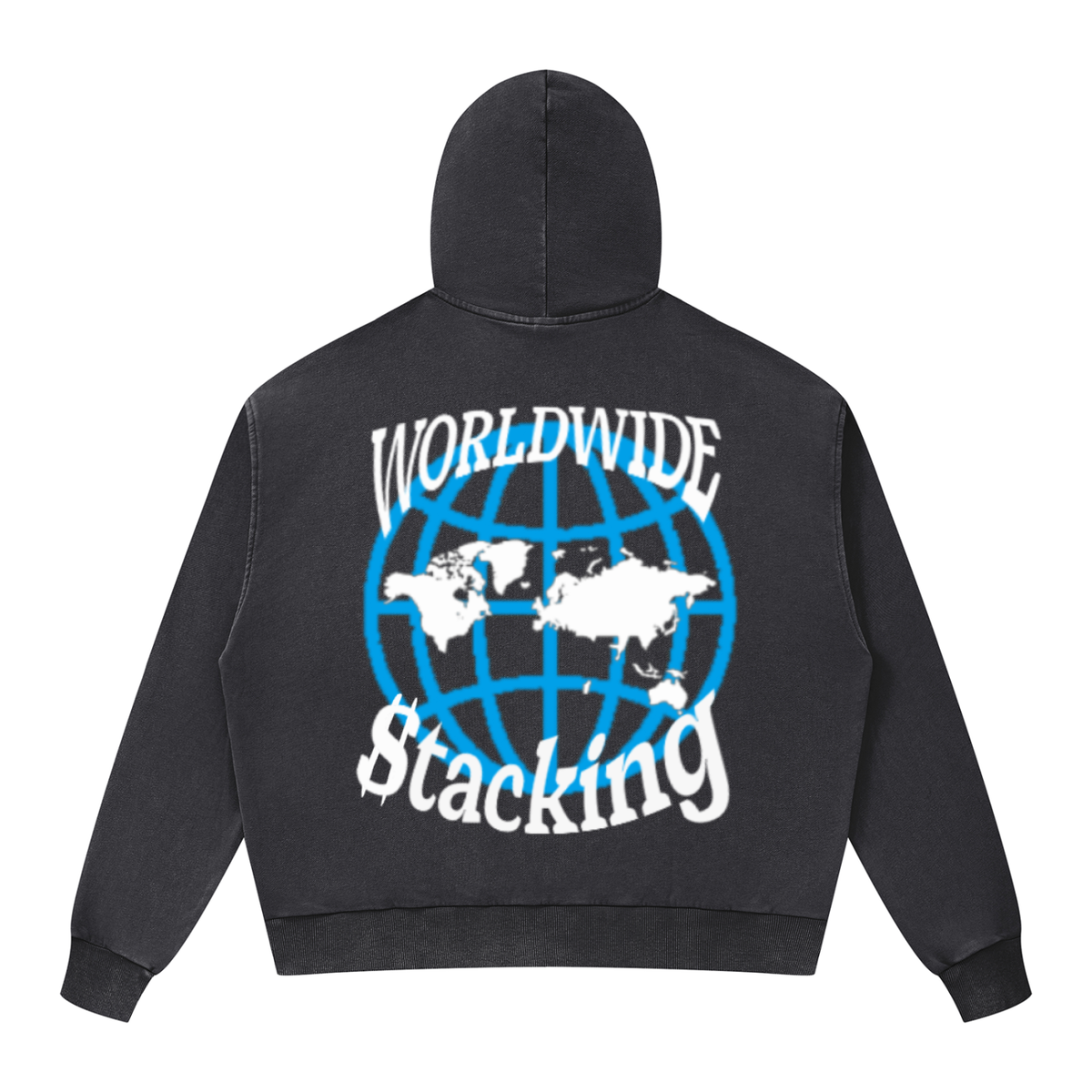 CashFlow "Worldwide Stacking" Unisex Mineral Wash Boxy Full Zip Hoodie