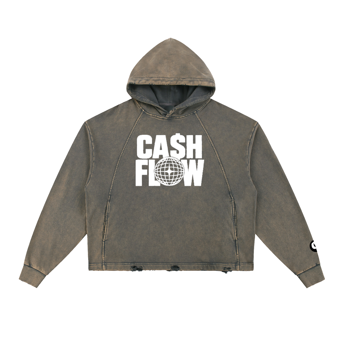 "CashFlow Worldwide" Vintage Washed Frayed-Hem Hoodie