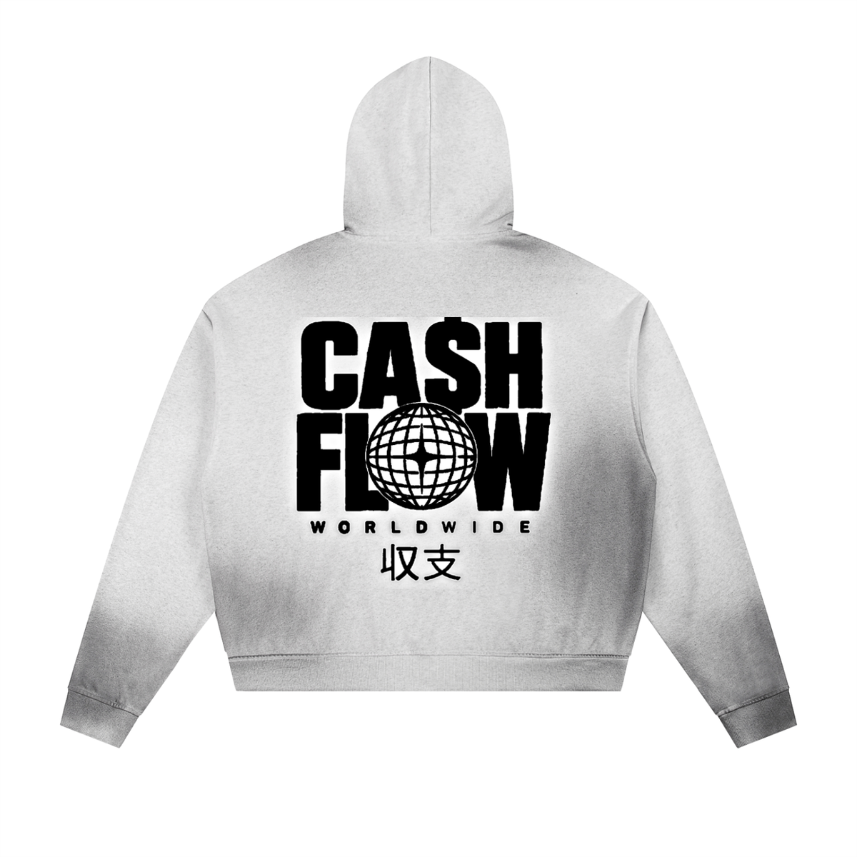 "CashFlow Worldwide" Sun Fade Frayed Raw Edge Fleece Zip Hoodie