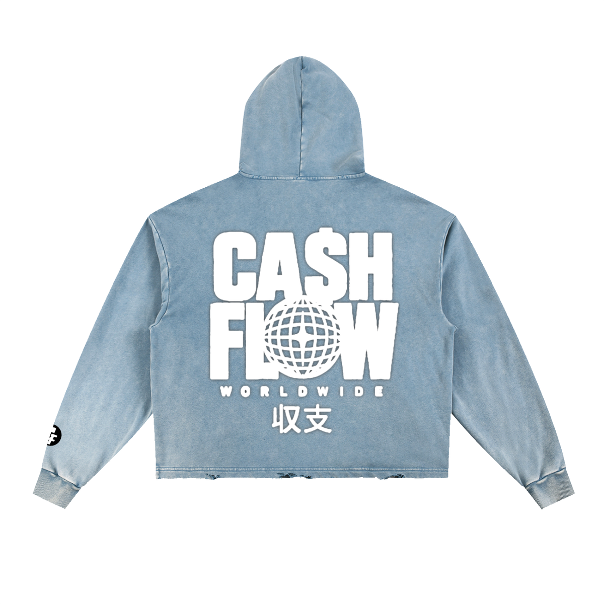 "CashFlow Worldwide" Vintage Washed Frayed-Hem Hoodie