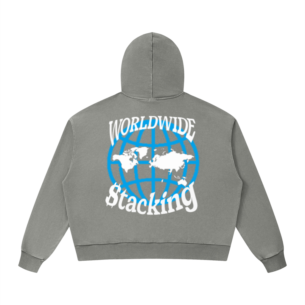 CashFlow "Worldwide Stacking" Unisex Mineral Wash Boxy Hoodie