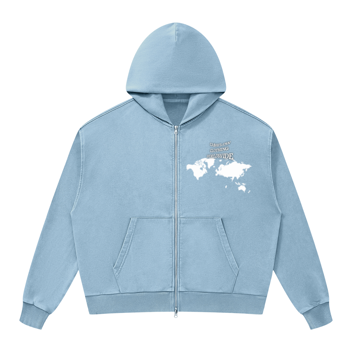 CashFlow "Worldwide Stacking" Unisex Mineral Wash Boxy Full Zip Hoodie