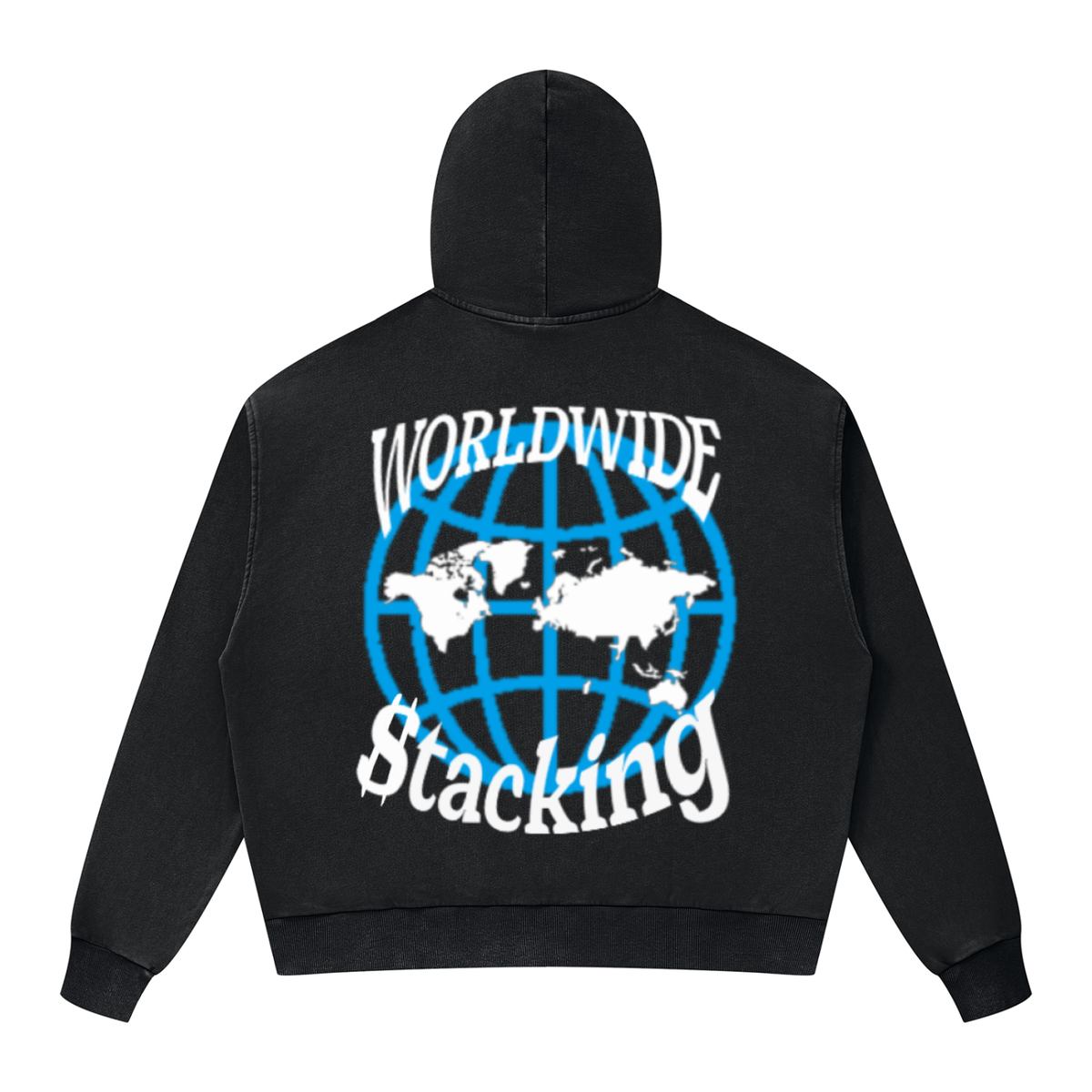 CashFlow "Worldwide Stacking" Unisex Mineral Wash Boxy Full Zip Hoodie