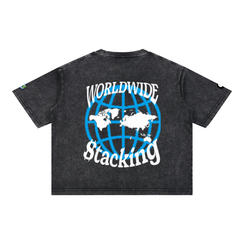 "Worldwide Stacking" Mineral Wash Boxy Cotton T-Shirt