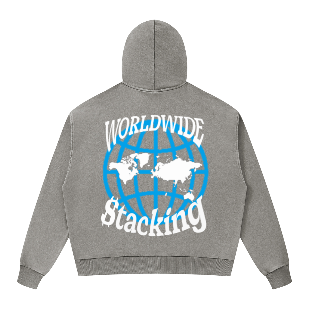 CashFlow "Worldwide Stacking" Unisex Mineral Wash Boxy Full Zip Hoodie