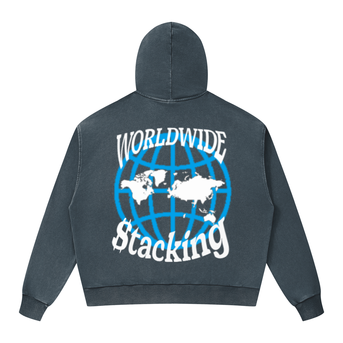 CashFlow "Worldwide Stacking" Unisex Mineral Wash Boxy Full Zip Hoodie