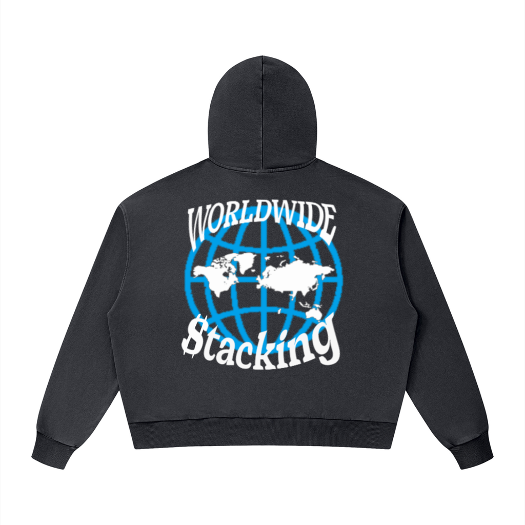 CashFlow "Worldwide Stacking" Unisex Mineral Wash Boxy Hoodie