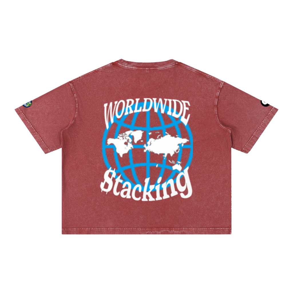 "Worldwide Stacking" Mineral Wash Boxy Cotton T-Shirt