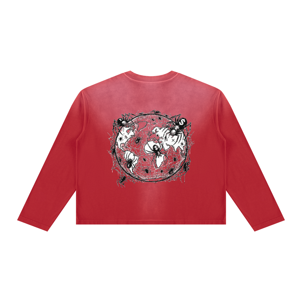 CashFlow "Spider Halloween Edition" Unisex Sunfade Boxy Long Sleeve T-Shirt